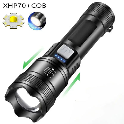 Powerful P70 Led Flashlights 5000LM Ultra Bright Tactical Light Emergency Spotlights Telescopic Zoom Light Built-in Battery