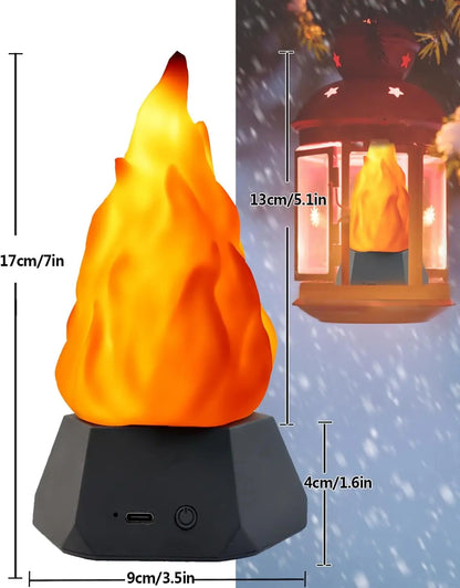 Flickering Flame Lamp USB Rechargeable 3D Fake Fire Night Light Realistic Flame Effect Halloween Camp Home Garden Decoration