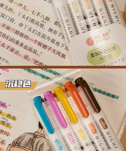 5 Colors/box Double Headed Highlighter Pen Set Fluorescent Drawing Markers Highlighters Pens Art Japanese Cute Pastel Stationery
