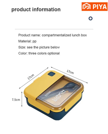 Portable Lunch Box Grid Children Student Office Bento Box with Fork Spoon Leakproof Microwavable Prevent School Food Storage Box
