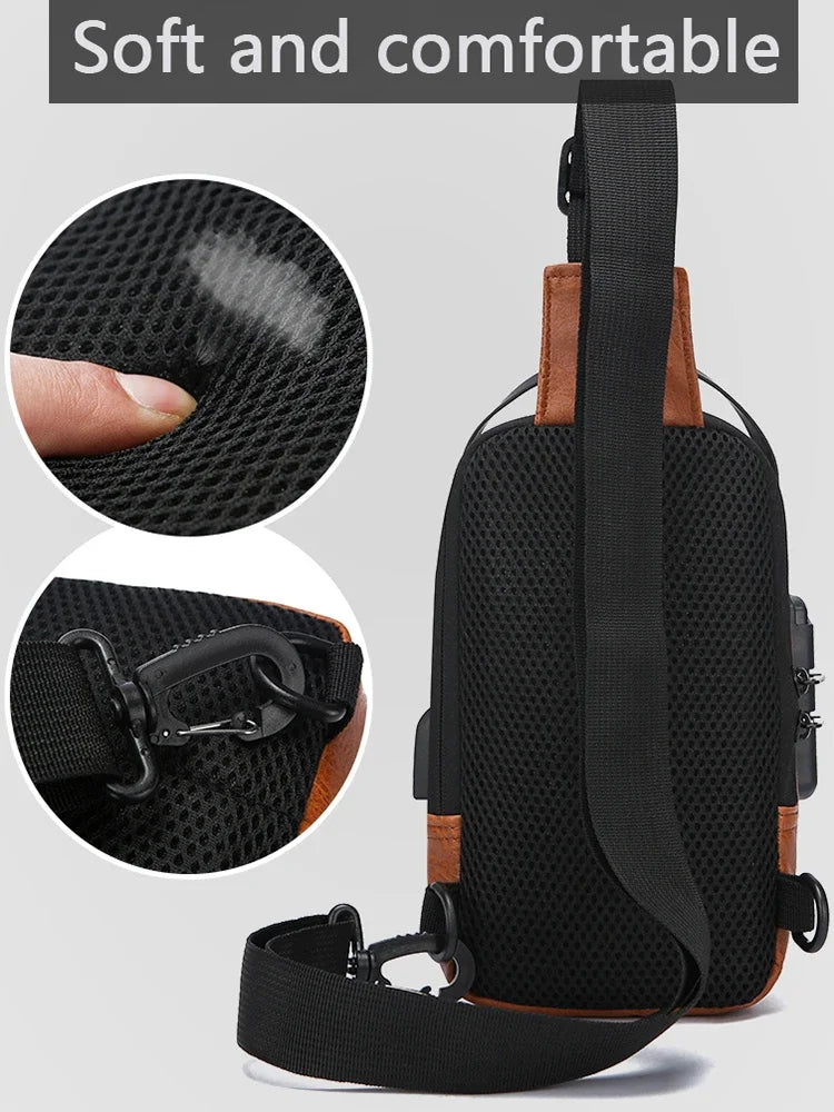 Men's Multifunction Anti-theft USB Chest Bag, Sling Shoulder Bag, Password Lock Crossbody Bag Suitable for Cycling