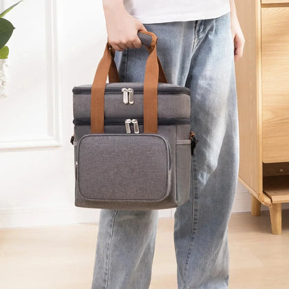 Picnic Cooler Bags Thermal Lunch Box Bag Double Layer Outdoor Camping Food Drink Ice Insulated Case Travel Storage Bags