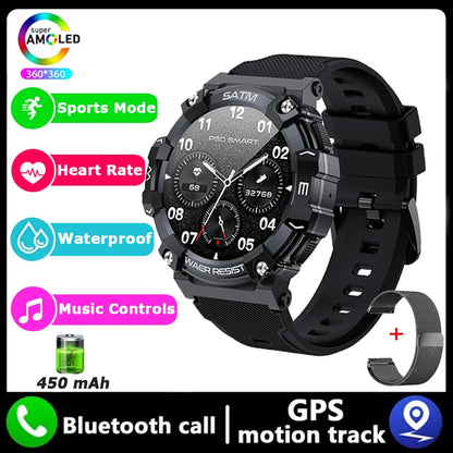New Outdoor Military Smartwatch For Men Health Monitor Bluetooth Call Voice Assistant GPS Sports Waterproof Men Smartwatch 2024