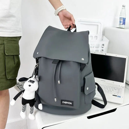 Large Capacity Men's Shoulder Bag Waterproof Multi Pocket Students School Bag Wear-Resistant Solid Color Business Backpack
