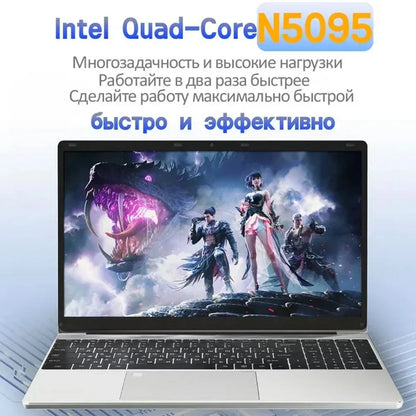 15.6" N5095 Laptop with Up to 32GB RAM  2TB Storage Windows 10/11 Pro Black Backlit English/Russian Keyboard, Portable Notebook