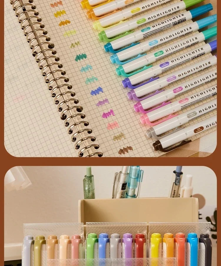 5 Colors/box Double Headed Highlighter Pen Set Fluorescent Drawing Markers Highlighters Pens Art Japanese Cute Pastel Stationery
