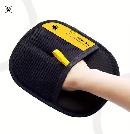 Upgrade Edition Large Pet Static Hair Removal Gloves - Black Polypropylene Cat Grooming Gloves with Yellow Accents