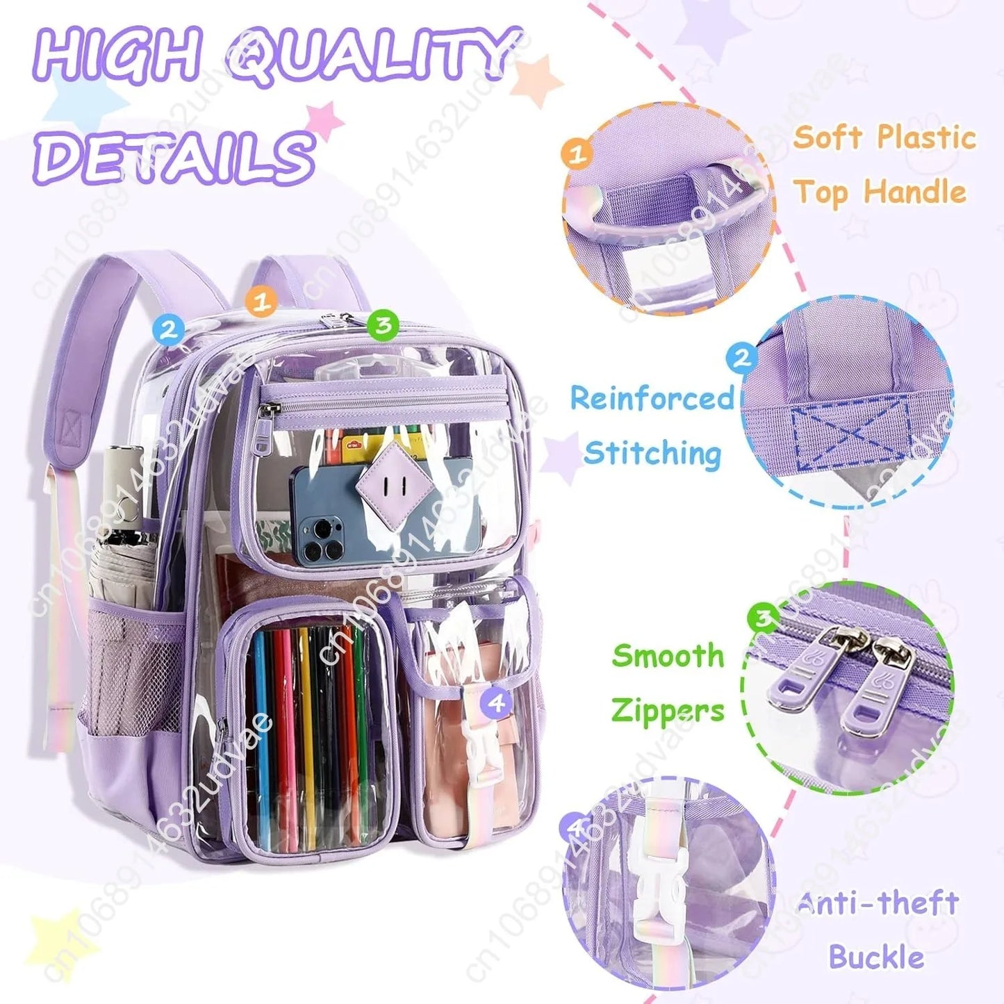 Clear Backpack for School,Heavy Duty PVC Transparent Bookbag for Girls Stadium Approved See Through Backpack