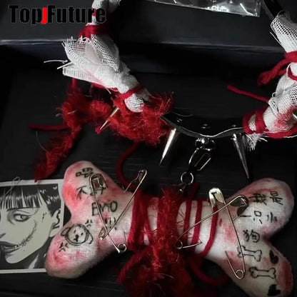 Women Y2K Girl bloody punk Harajuku Gothic Lolita sick injured short necklace Halloween cosplay props subculture Chokers Choker