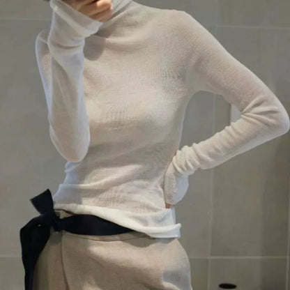 2023 New autumn/winter cashmere sweater women's turtleneck pullover ultra-thin pile neck sweater wool knit
