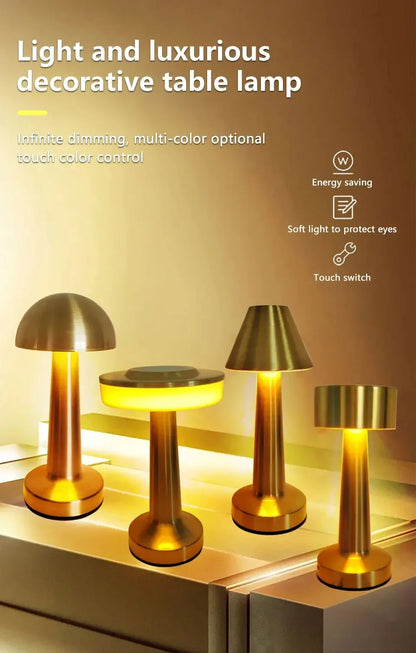 LED Table Light 3 Color Modes Retro Coffee Table Lamp with Touch Control Mushroom & Dumbbell Styles Sensor Rechargeable Night
