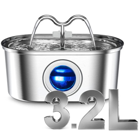 108oz/3.2L Cat Water Stainless Steel Pets Dispenser With LED Light Silent Pump Automatic Fountain For Cat Dog Drinking Bowl