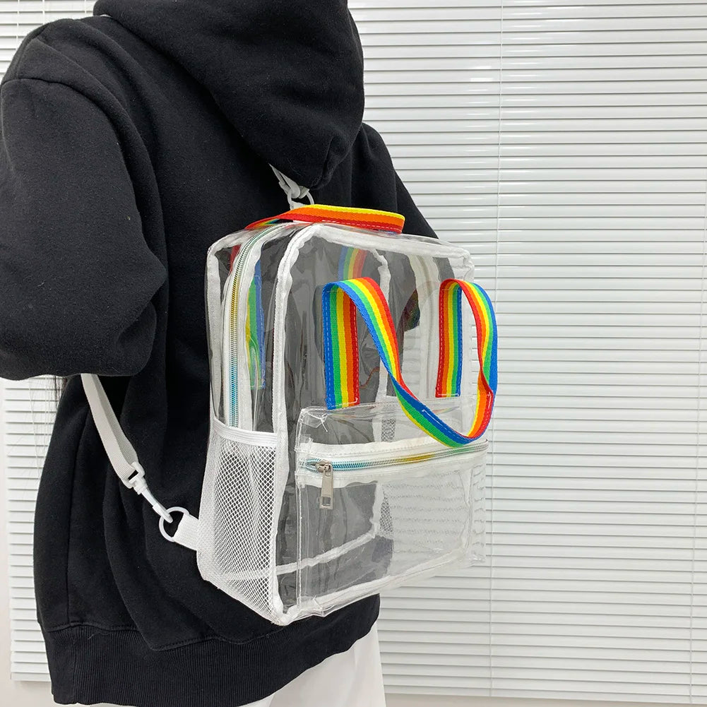 Transparent PVC Outdoor Sports Fitness Knapsack Casual Travel Visible Backpack Large Capacity Waterproof Top-Handle SchoolBag
