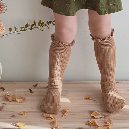 Ruffle Kids Knee High Socks Baby Girls Toddlers Long Soft Cotton Sock Lace Flower Children School Uniform Socks For 0-8 Years