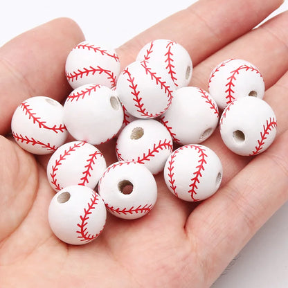 10pcs 16mm Basketball Baseball Spacer Beads Round Ball Wooden Beads For Making Bracelet Necklace DIY Jewelry Supplies
