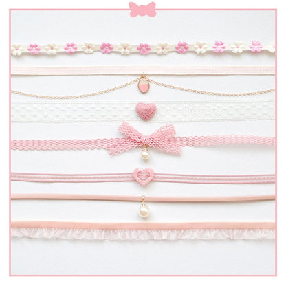 Fashion Women's Choker Necklace Lovely Gothic Pink Lace Pearl Pendant Elastic Short Clavicle Necklace Jewelry Gift For Girls