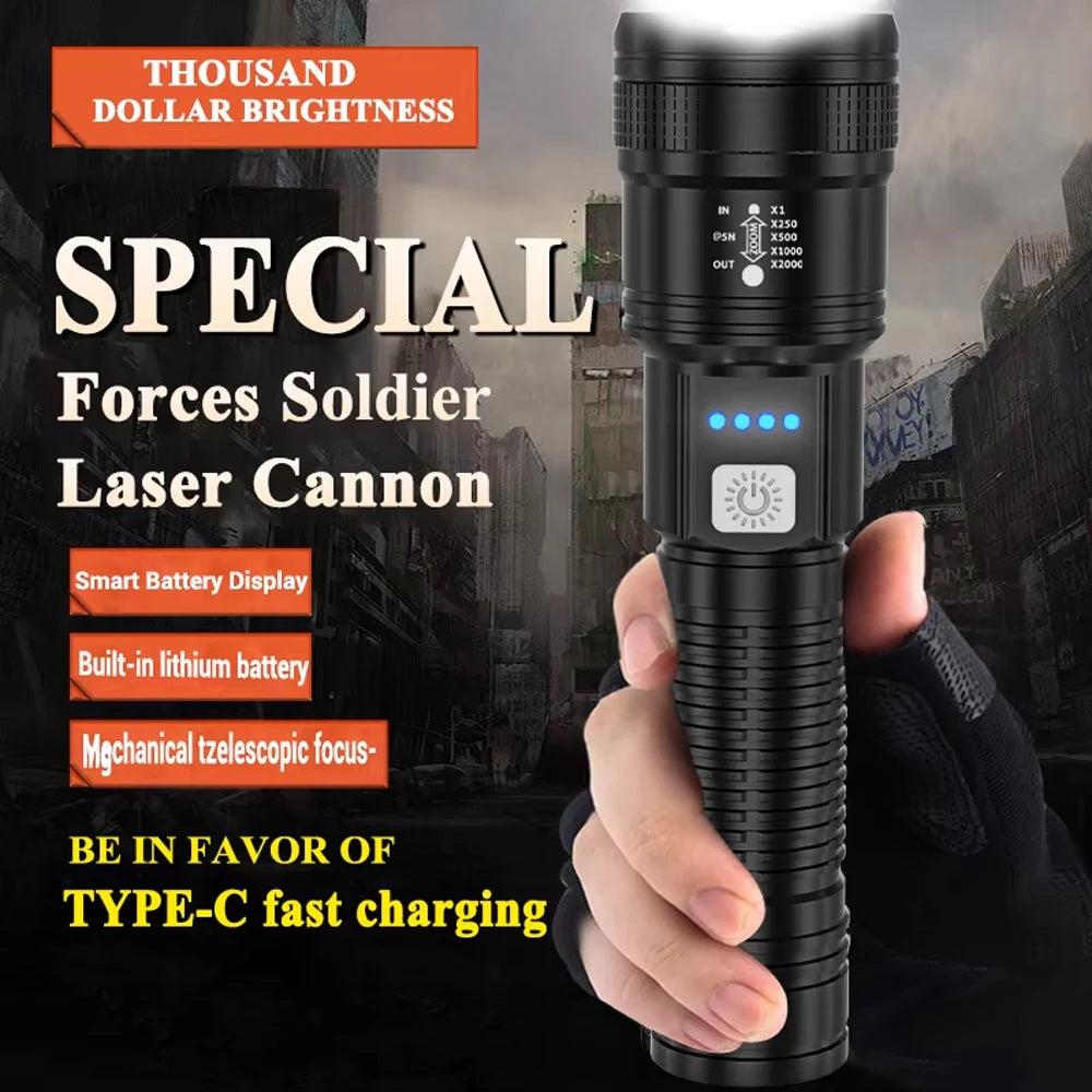 Powerful P70 Led Flashlights 5000LM Ultra Bright Tactical Light Emergency Spotlights Telescopic Zoom Light Built-in Battery