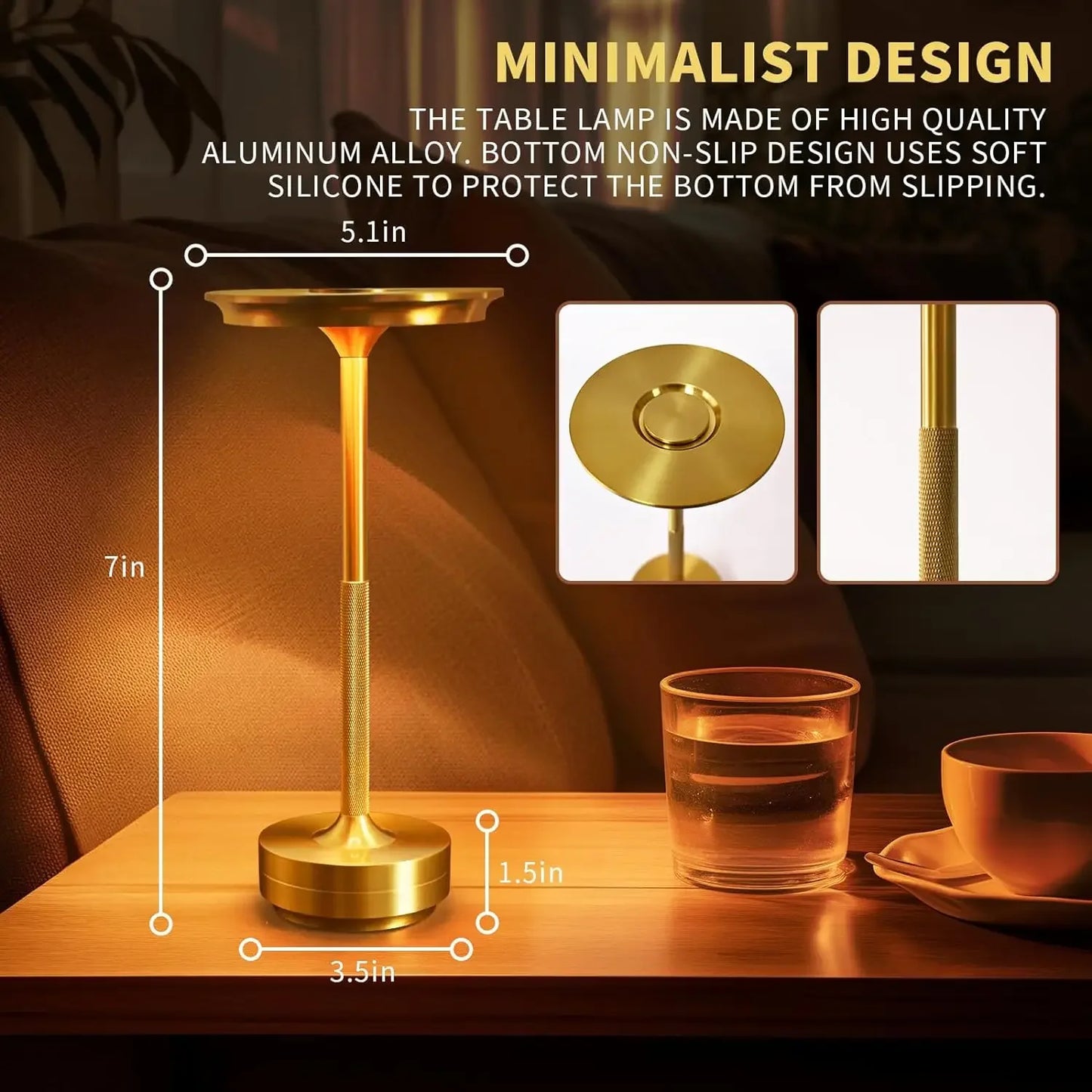 Aluminum Alloy Simple Decorative Lamp LED Night Light Infinitely Dimmable Atmosphere Retro Portable Rechargeable Touch Desk Lamp