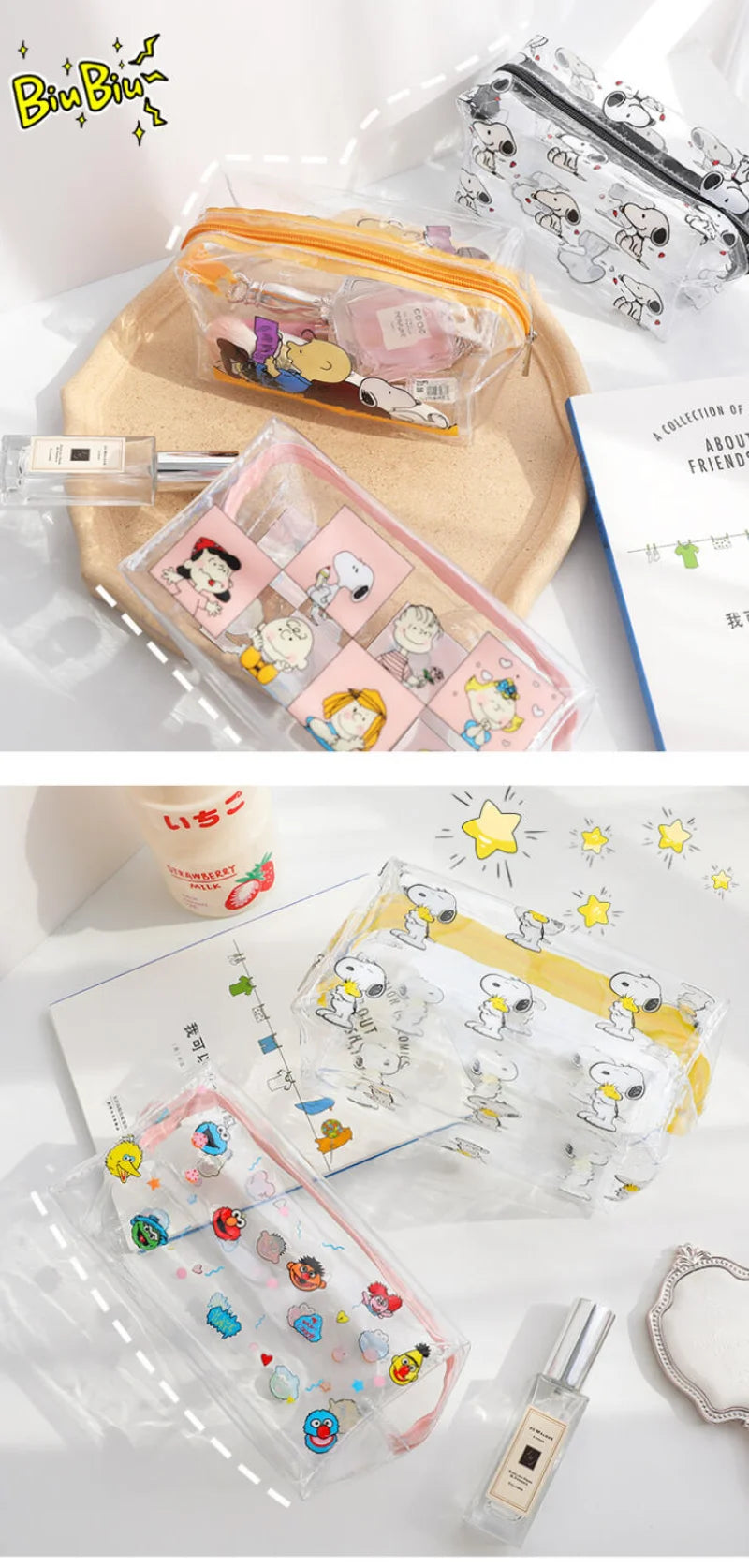 Snoopy Outdoor Girl Makeup Bag Women Necessary Cosmetic Bag Transparent Travel Organizer Cartoon Fashion Small Toiletry Pouch
