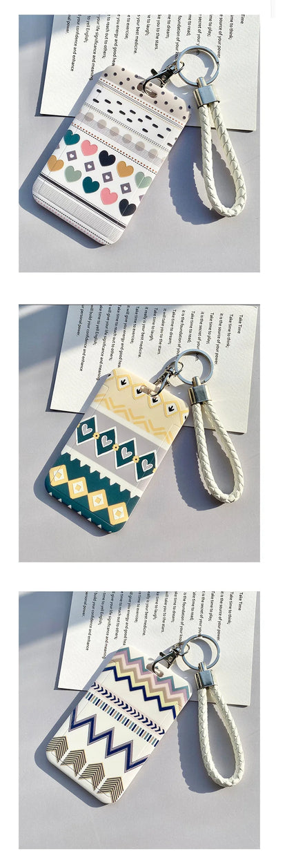 Student Identity Badge Card Cover with Neck Strap Bag Geometric Women Men Work Badge Bus Credit Card ID Holder Bags with Lanyard