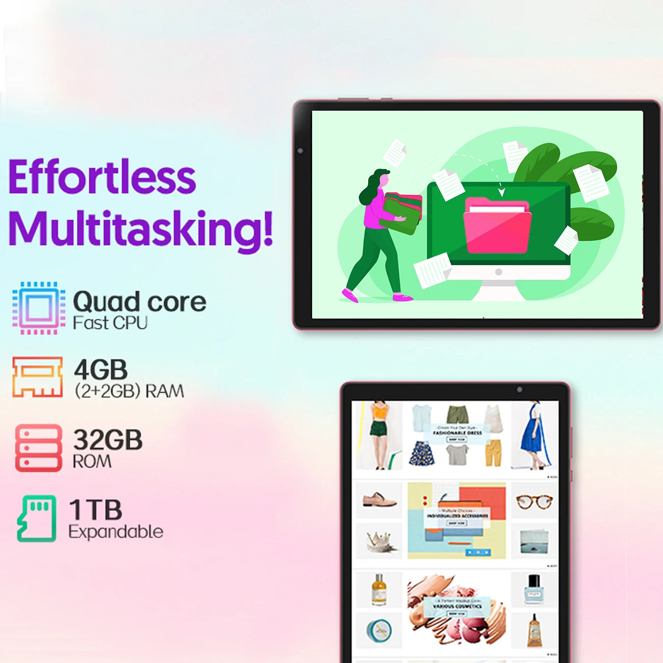 10-inch Android tablet, quad-core processor, 4(2+2) GB RAM, 32GB ROM, Bluetooth, WiFi, 6000mAh battery