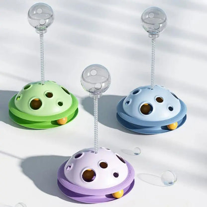 Plastic Cat Leaking Food Ball Detachable Interactive Cat Turntable Toy with Spring Rod Cat Track Kitten Playing Balls Toy