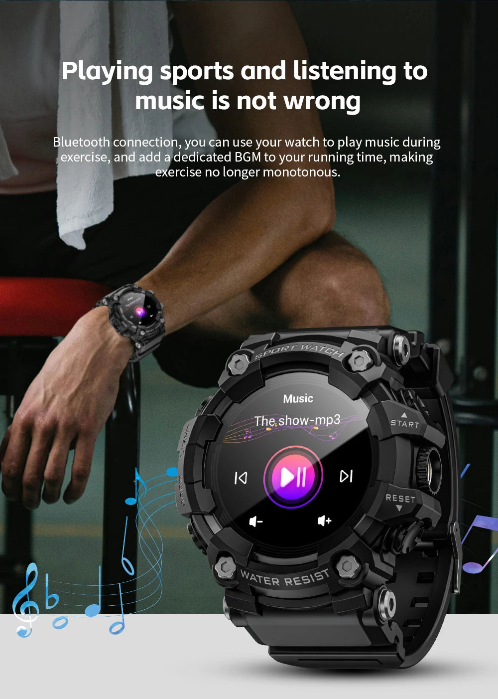 LOKMAT ATTACK-GT Upgrade Sport Smart Watch Waterproof Bluetooth Calls Rugged Smartwatches Flashlight Fitness Tracker for Phone