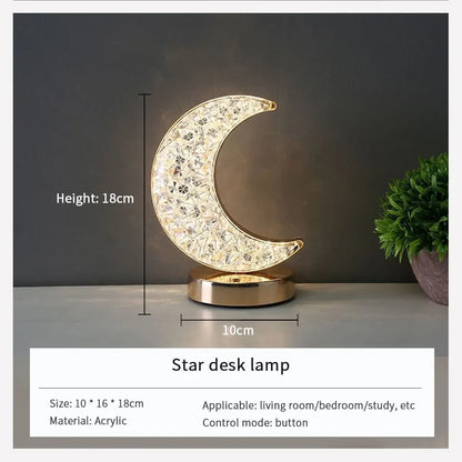 Moon Star Led Night Light Rechargeable Crystal Table Lamp Touch Switch Dimmable Ramadan Room Decor Ambient 3D Moon Lamp Eid Gift
