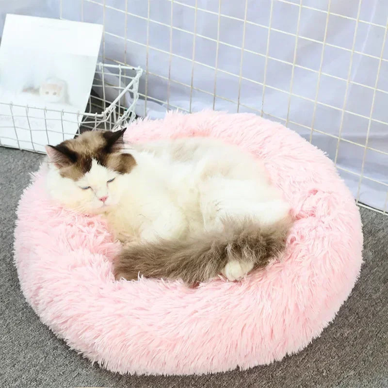 Long haired ultra soft pet cat bed plush washable calming bed donut bed comfortable sleeping artifact