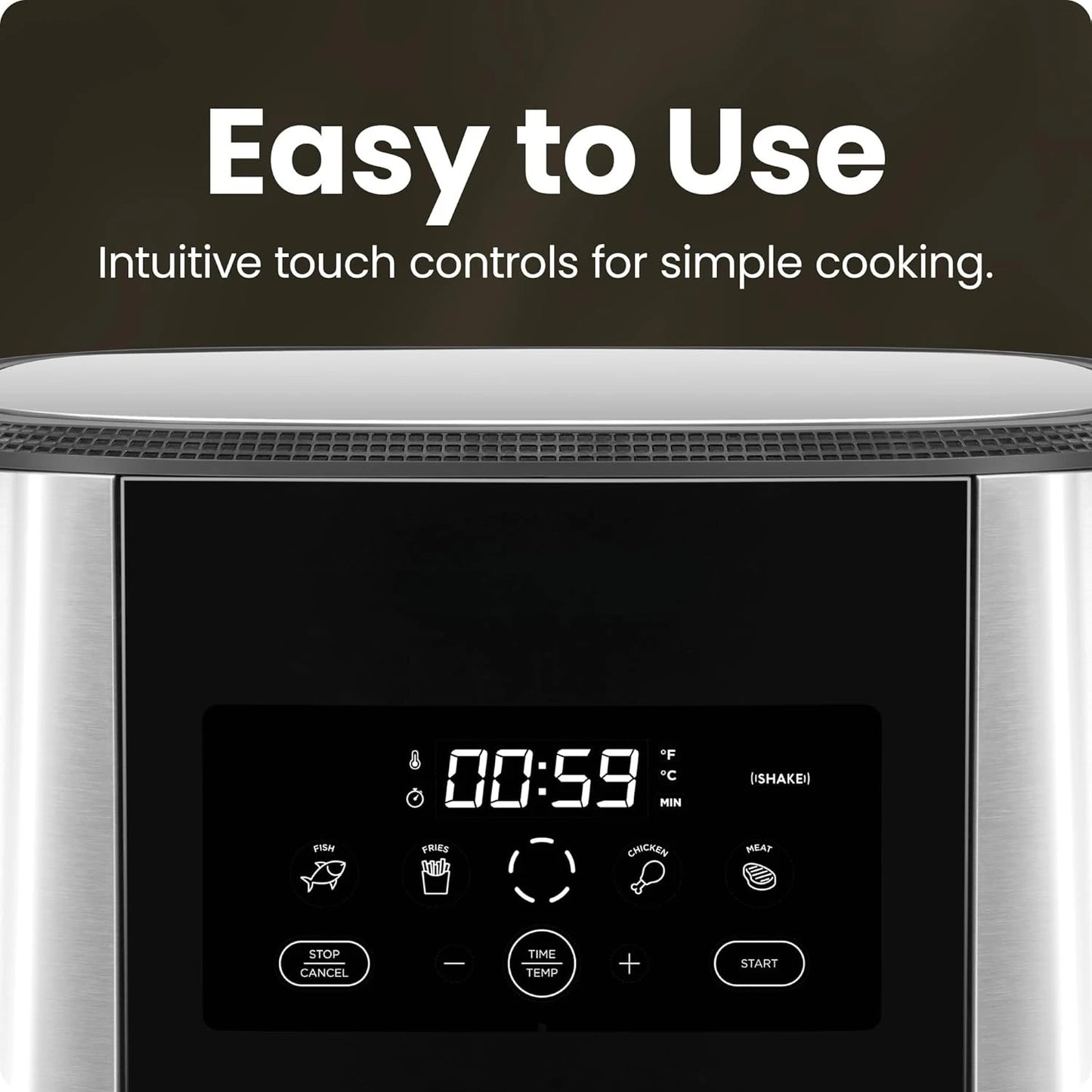 Touch Air Fryer, XL 8-Qt Family Size, One-Touch Digital Control Presets, French Fries, Chicken, Meat, Fish