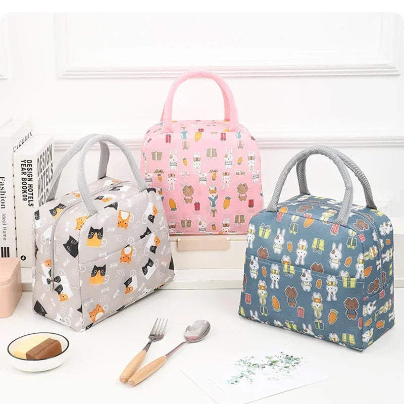 Large Capacity Lunch Bags Children's Cartoon Printed Lunch Bag Portable Picnic Tote Waterproof Heat Insulation Food Storage Bags