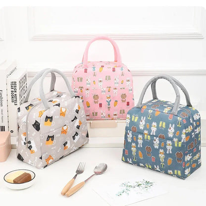 Large Capacity Lunch Bags Children's Cartoon Printed Lunch Bag Portable Picnic Tote Waterproof Heat Insulation Food Storage Bags