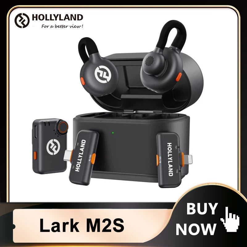 Hollyland Lark M2S Wireless Microphone for Interview Live Streaming Vlog Receiver Transmitter for iPhone Camera Android Phone