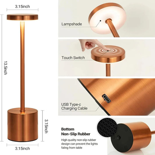 Classic Metal Touch Sensor LED Table Lamp Desk Lamp 3 Colors Creative Ambient Light Bar Room Decor Night Light Rechargeable