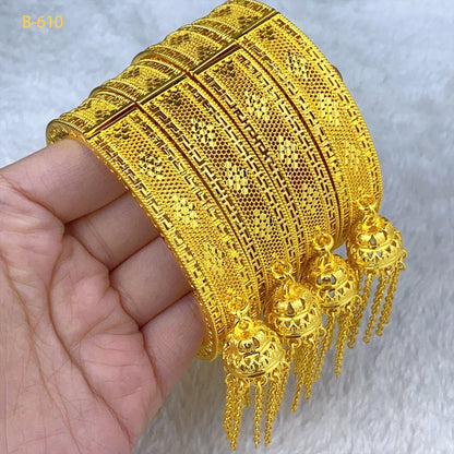 XUHUANG New Design Dubai Gold Color Bangles With Tassel Pendant For Women Indian Middle Eastern Nigerian Wedding Luxury Jewelry