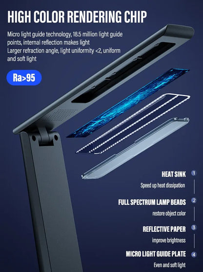 LED Folding Desk Lamp USB Charging Touch Control Dimmable Desktop Eye Protection Reading Study Office Bedroom Bedside Lamp