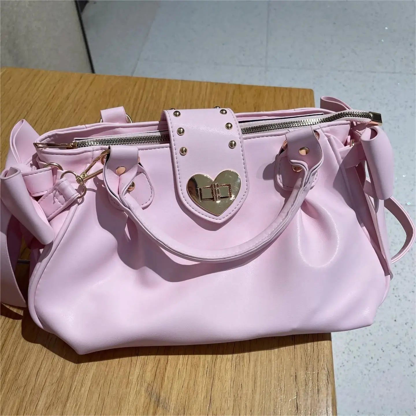 Sweet Bow Lolita Pink Hand Bag Purse Women Harajuku Love Heart Soft Crossbody Bag Lady Kawaii Large Capacity Shoulder Bag Female