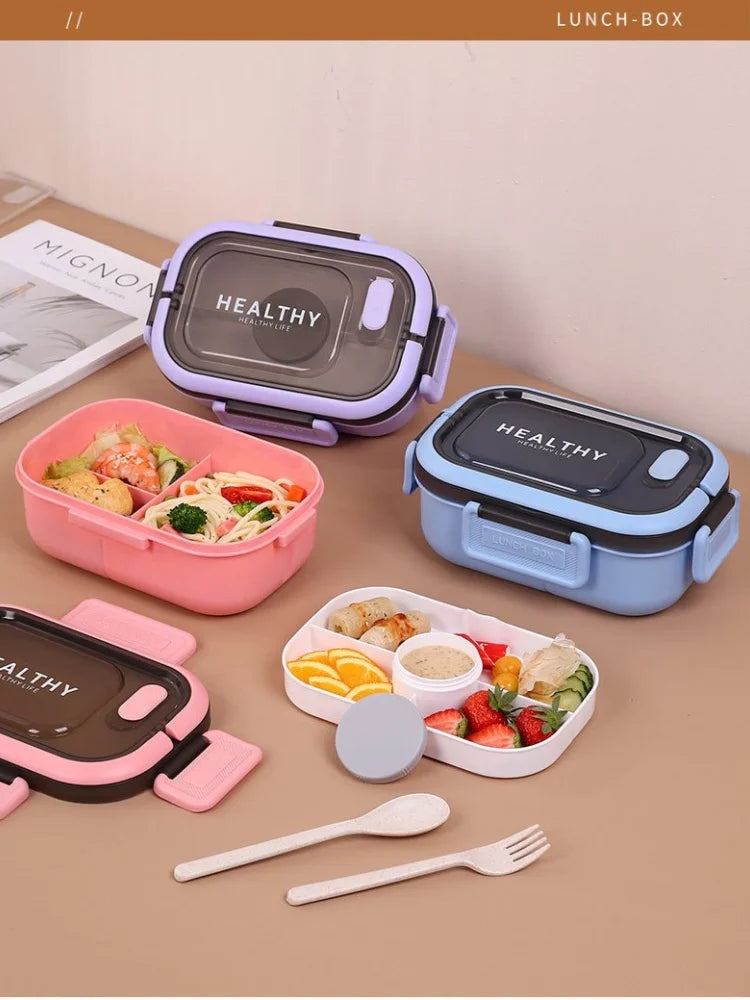 1200ML Double Layer Lunch Box Portable Compartment Salah Fruit Food Box Microwave Lunch Fork and Spoon Picnic Fresh Box
