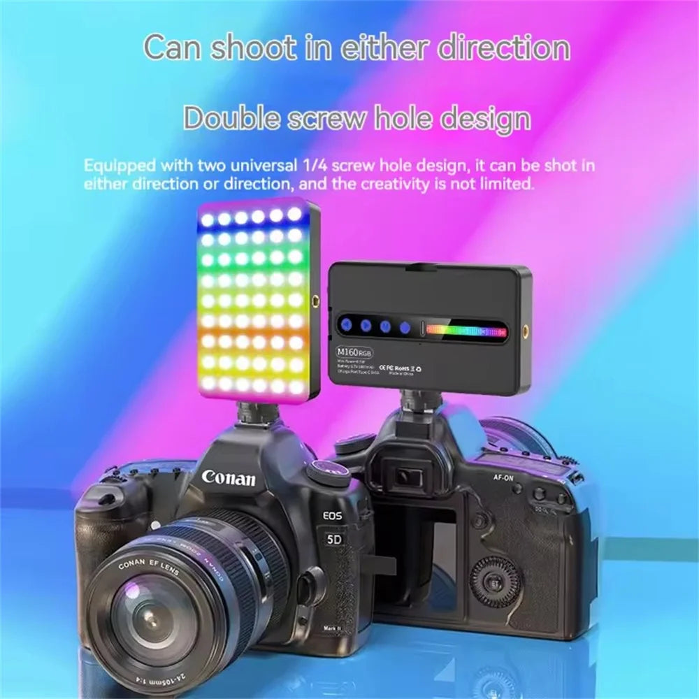 MEUYAG RGB Mini LED Video Camera Full Color Dimmable Fill Light Live Vlog Photography Photo Studio Lamp for Smartphone Selfie