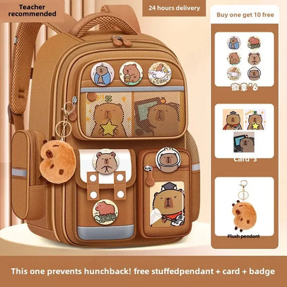 Capybara Children Backpack Waterproof Student Schoolbag Large Capacity Alleviate Burden School Bag Orthopedic Backpack Book Bag