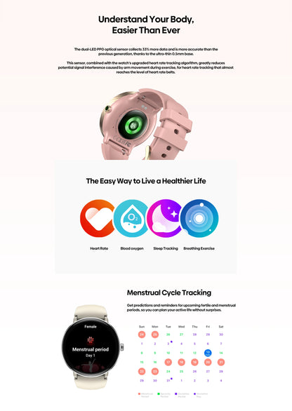 The NEW 2025 Zeblaze Lily 2 Voice Calling Female Smartwatch 1.2" AMOLED Screen Double Strap Health Management Sports Smart Watch