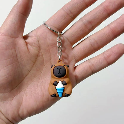 Cute Capybara Keychain Doll Hugging Fruit Series Pendant Cycling Backpack Key Pendant Accessories Ugly Cute Pvc Soft Rubber