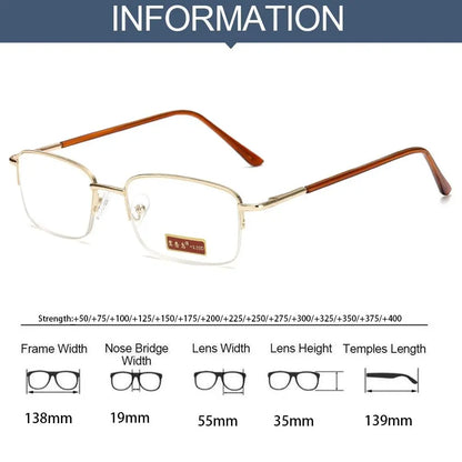 Men's Half-frame Business Reading Glasses Anti-blue Light Anti-fatigue Metal Frame Presbyopia Glasses +1.0 To +4.0