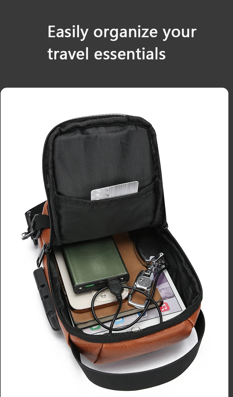 Men's Multifunction Anti-theft USB Chest Bag, Sling Shoulder Bag, Password Lock Crossbody Bag Suitable for Cycling