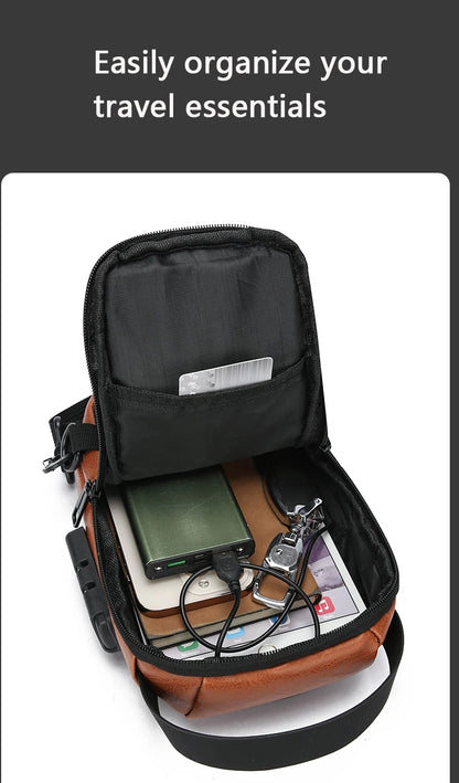 Men's Multifunction Anti-theft USB Chest Bag, Sling Shoulder Bag, Password Lock Crossbody Bag Suitable for Cycling