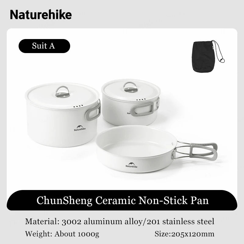 Naturehike Ceramic Non Stick Pot Outdoor Camping Portable Kitchenware BBQ Picnic Kettle Frying Pan Cookware Barbecue Tablewar