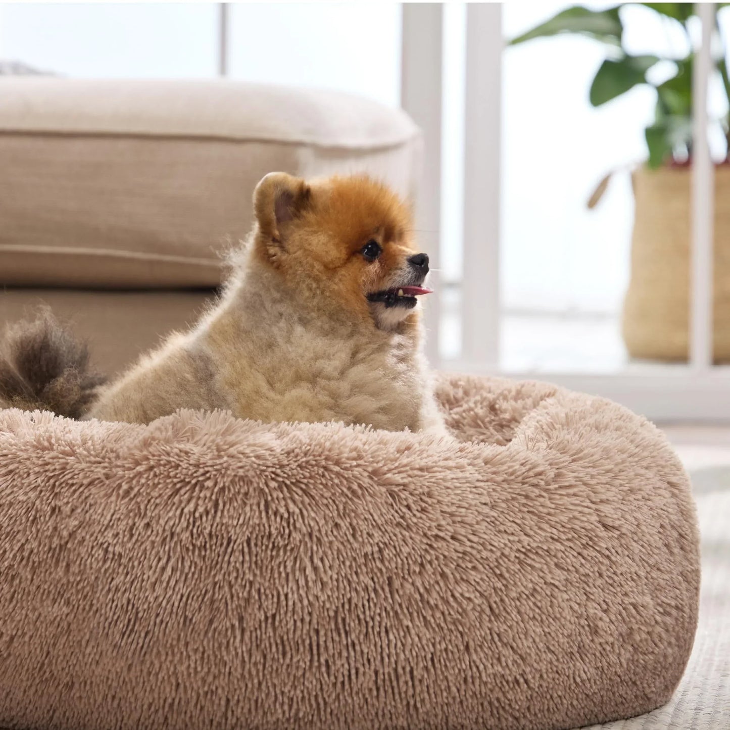 Round Pet Bed for Large,Medium and Small Dogs House Bed Soft Cats Bed Long Plush Dog House for Dogs House Winter Warm Sleeping