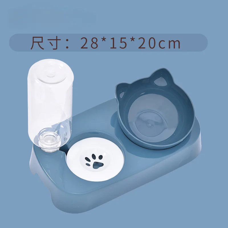Pet Cat Bowl Automatic Feeder 3-in-1 Dog Cat Food Bowl With Water Fountain Double Bowl Drinking Raised Stand Dish Bowls For Cats