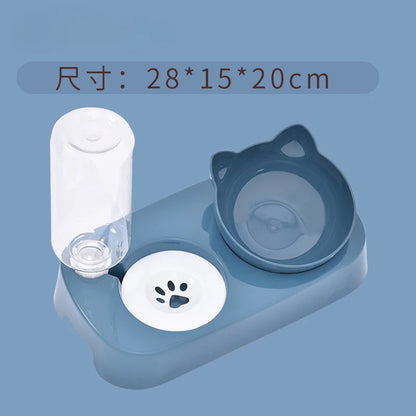 Pet Cat Bowl Automatic Feeder 3-in-1 Dog Cat Food Bowl With Water Fountain Double Bowl Drinking Raised Stand Dish Bowls For Cats