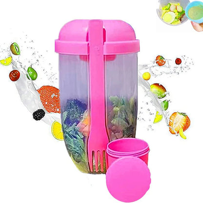 Portable Salad Cup with Fork Fresh Salad Container Bottle Vegetable Fruit Breakfast Lunch Carry To Go for Work Travel Picnic